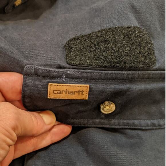 Carhartt 3XL Tall Navy Heavy Work Wear Button Down Leather Tag Velcro Patch - Picture 4 of 10